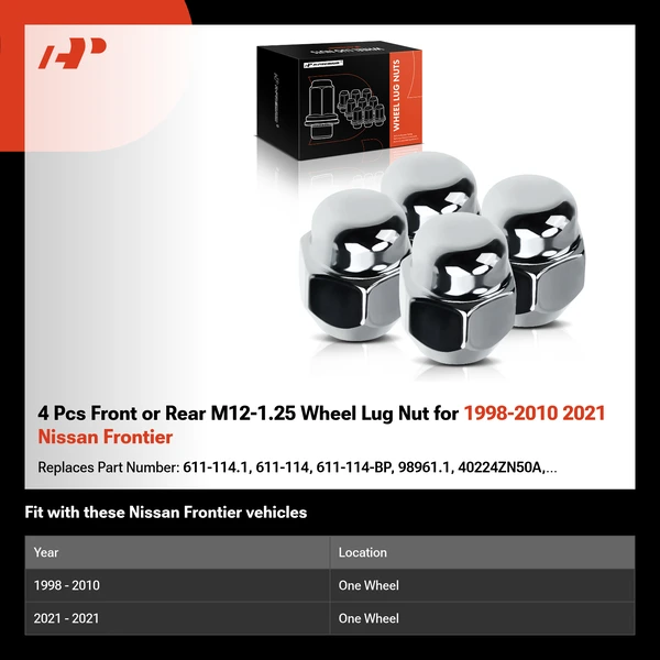 4 Pcs Front or Rear M12-1.25 Wheel Lug Nut for 1998-2010 2021 Nissan Frontier