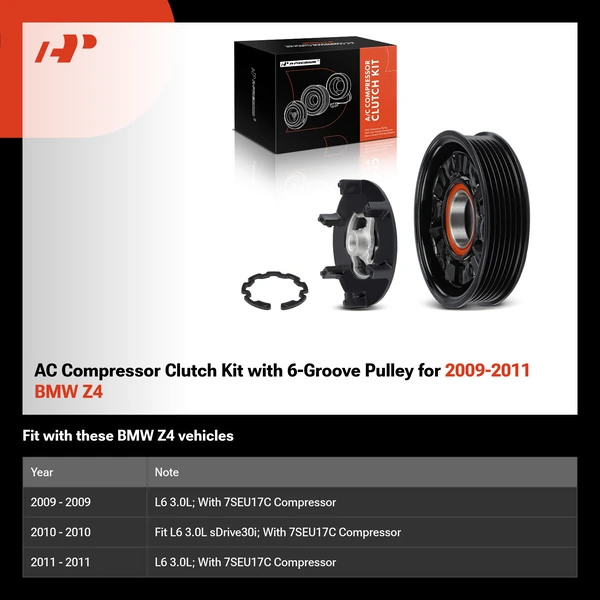AC Compressor Clutch Kit with 6-Groove Pulley for 2009-2011 BMW Z4