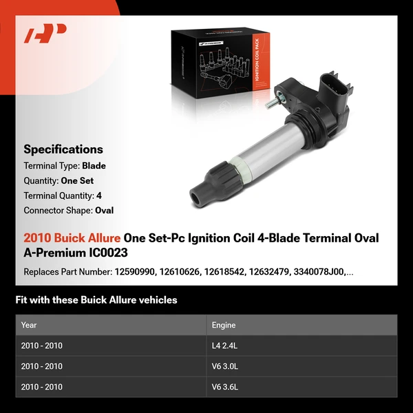 2010 Buick Allure One Set-Pc Ignition Coil 4-Blade Terminal Oval A-Premium IC0023
