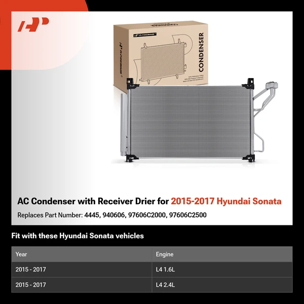 AC Condenser with Receiver Drier for 2015-2017 Hyundai Sonata