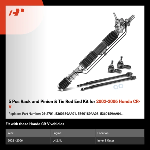 5 Pcs Rack and Pinion & Tie Rod End Kit for 2002-2006 Honda CR-V
