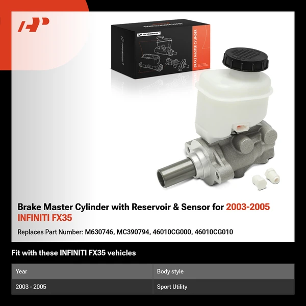 Brake Master Cylinder with Reservoir & Sensor for 2003-2005 INFINITI FX35