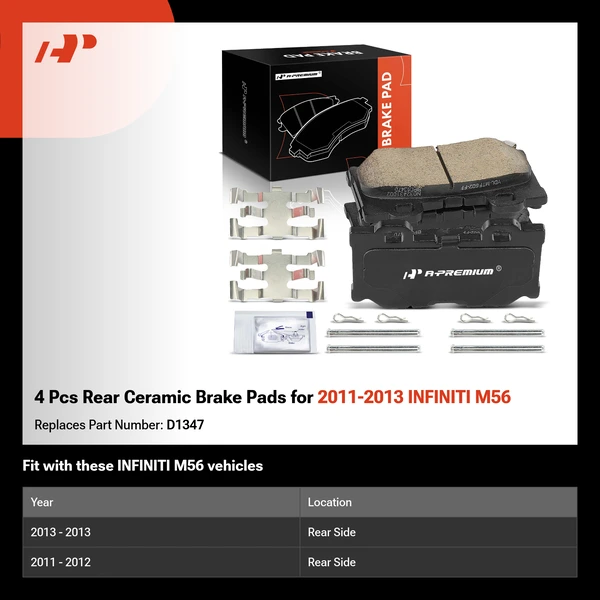 4 Pcs Rear Ceramic Brake Pads for 2011-2013 INFINITI M56