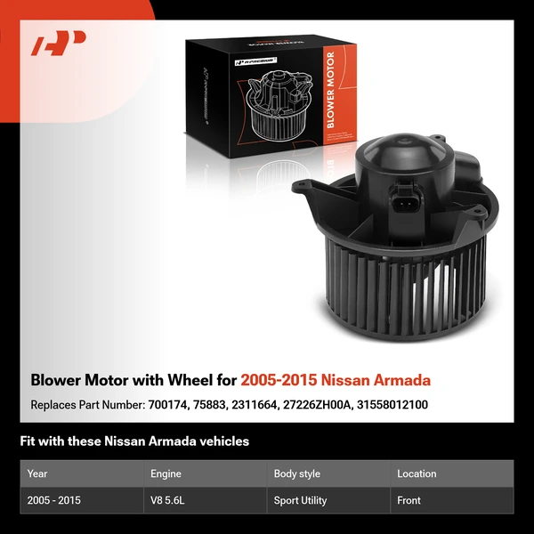 Blower Motor with Wheel for 2005-2015 Nissan Armada