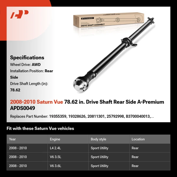 2008-2010 Saturn Vue 78.62 in. Drive Shaft Rear Side A-Premium APDS0049