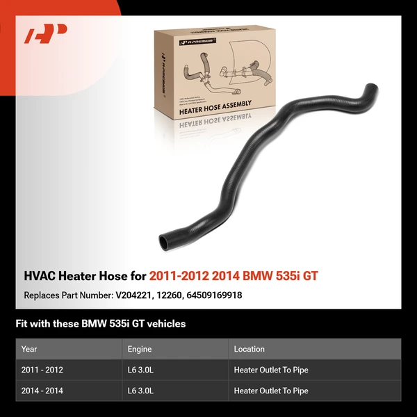 HVAC Heater Hose for 2011-2012 2014 BMW 535i GT