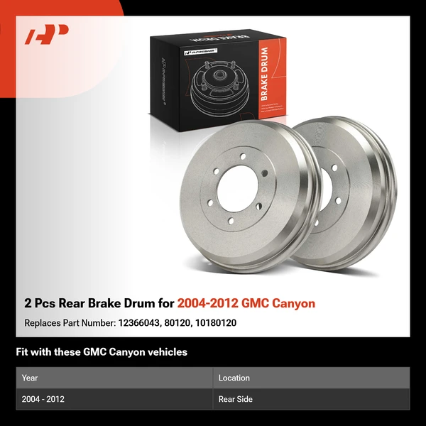 2 Pcs Rear Brake Drum for 2004-2012 GMC Canyon