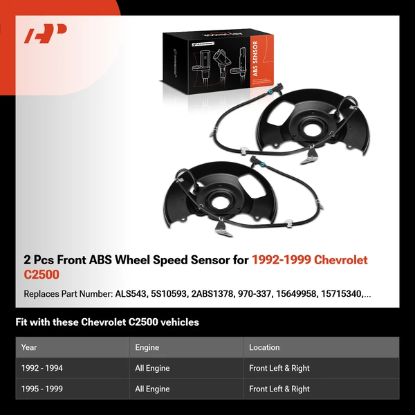 2 Pcs Front ABS Wheel Speed Sensor for 1992-1999 Chevrolet C2500