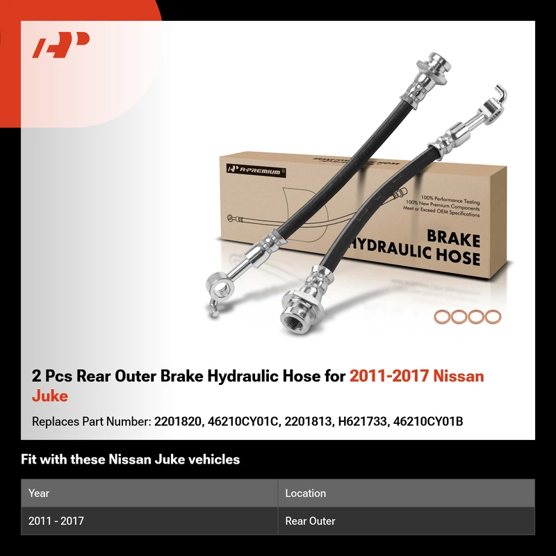 2 Pcs Rear Outer Brake Hydraulic Hose for 2011-2017 Nissan Juke