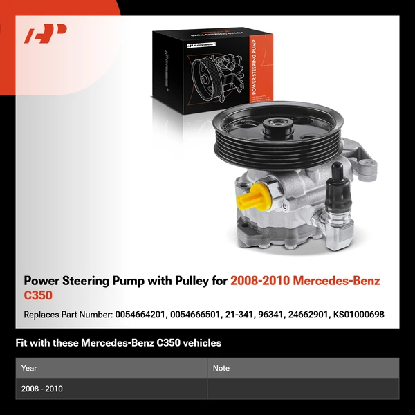 Power Steering Pump with Pulley for 2008-2010 Mercedes-Benz C350
