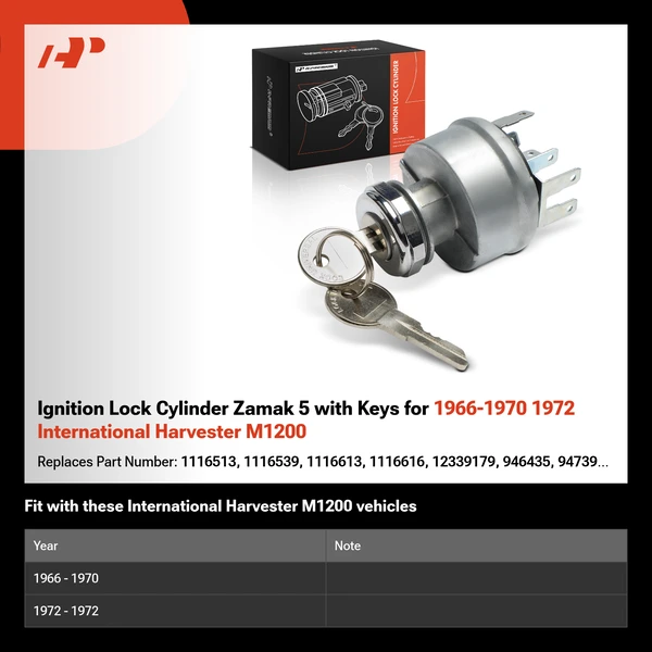 Ignition Lock Cylinder Zamak 5 with Keys for 1966-1970 1972 International Harvester M1200