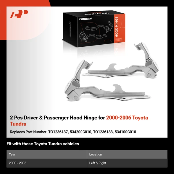 2 Pcs Driver & Passenger Hood Hinge for 2000-2006 Toyota Tundra