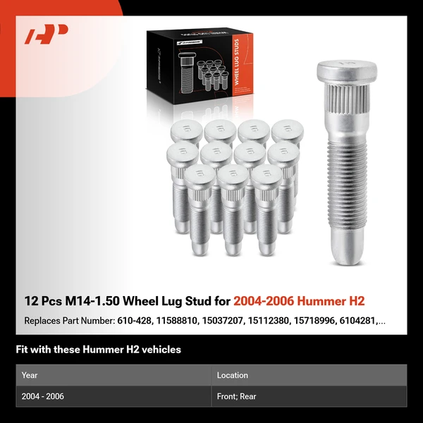 12 Pcs M14-1.50 Wheel Lug Stud for 2004-2006 Hummer H2