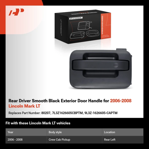 Rear Driver Smooth Black Exterior Door Handle for 2006-2008 Lincoln Mark LT