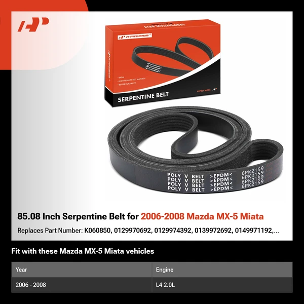 85.08 Inch Serpentine Belt for 2006-2008 Mazda MX-5 Miata