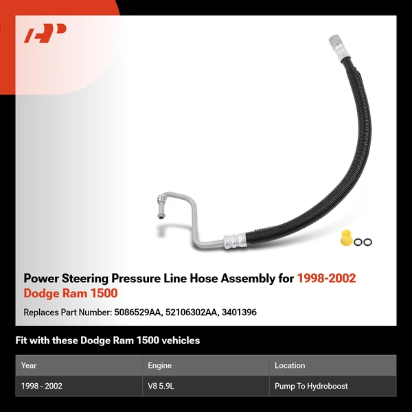 Power Steering Pressure Line Hose Assembly for 1998-2002 Dodge Ram 1500