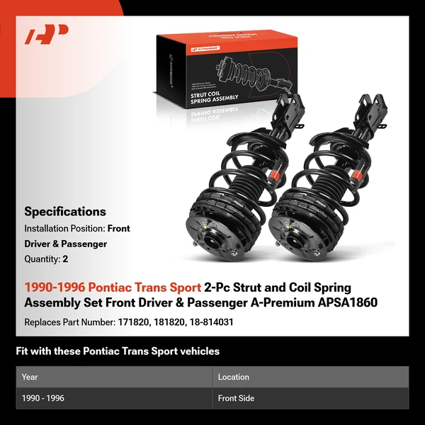 1990-1996 Pontiac Trans Sport 2-Pc Strut and Coil Spring Assembly Set Front Driver & Passenger A-Premium APSA1860