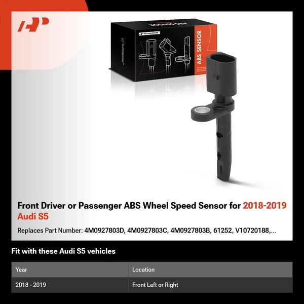 Front Driver or Passenger ABS Wheel Speed Sensor for 2018-2019 Audi S5