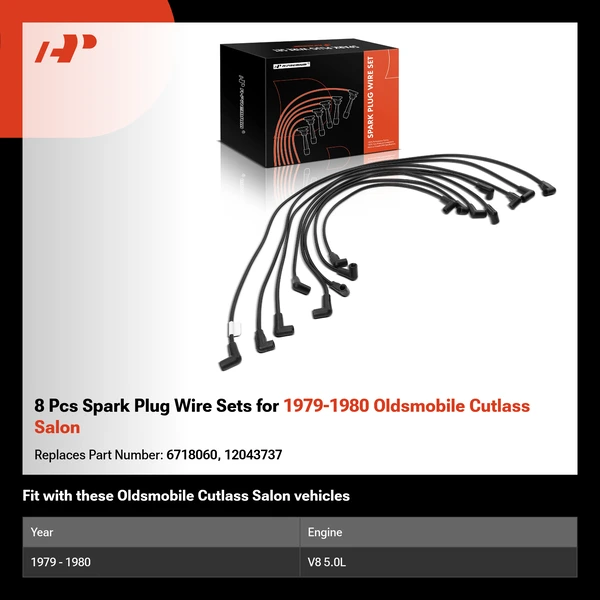 8 Pcs Spark Plug Wire Sets for 1979-1980 Oldsmobile Cutlass Salon