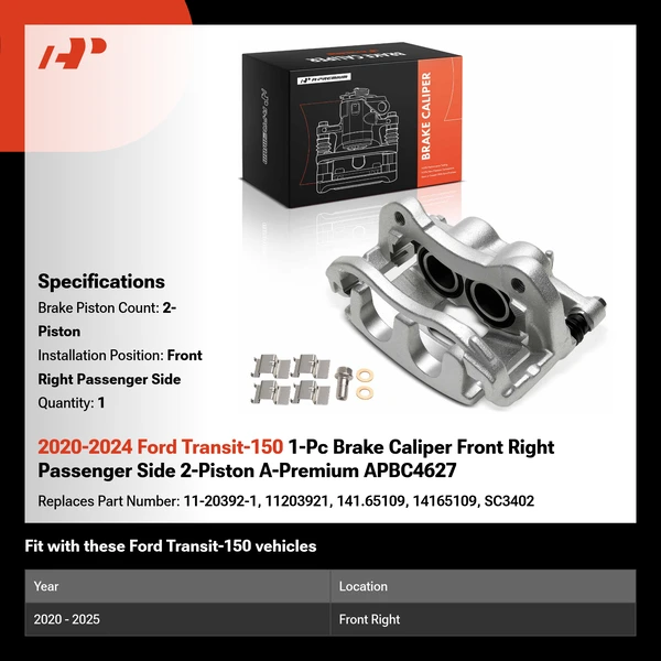 2020-2024 Ford Transit-150 1-Pc Brake Caliper Front Right Passenger Side 2-Piston A-Premium APBC4627