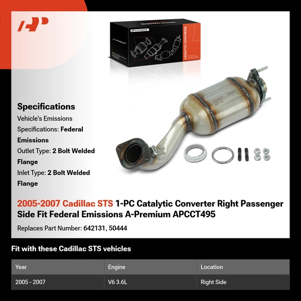 2005-2007 Cadillac STS 1-PC Catalytic Converter Right Passenger Side Fit Federal Emissions A-Premium APCCT495