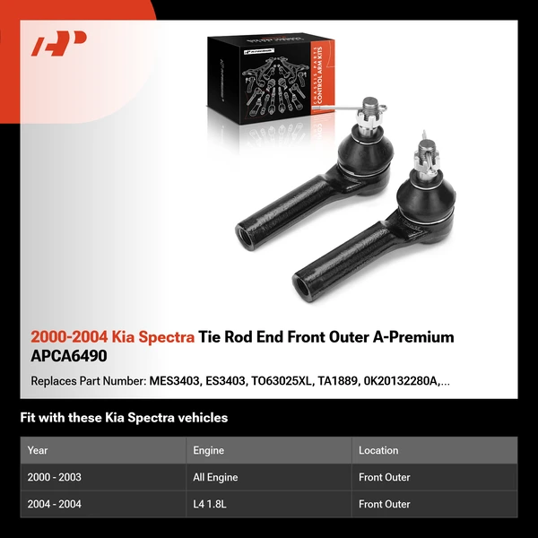 2000-2004 Kia Spectra Tie Rod End Front Outer A-Premium APCA6490