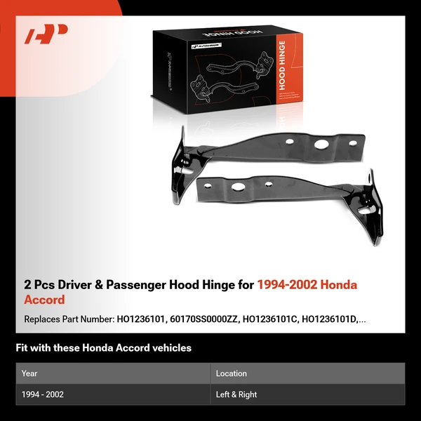 2 Pcs Driver & Passenger Hood Hinge for 1994-2002 Honda Accord