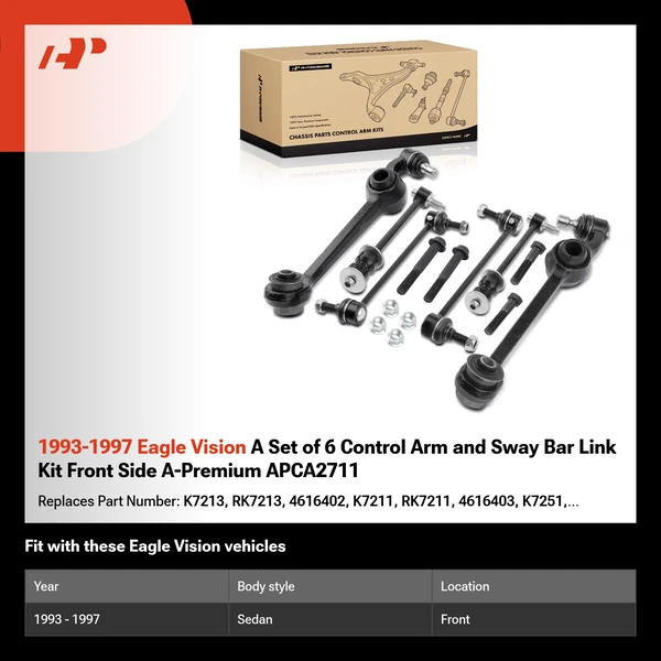 1993-1997 Eagle Vision A Set of 6 Control Arm and Sway Bar Link Kit Front Side A-Premium APCA2711