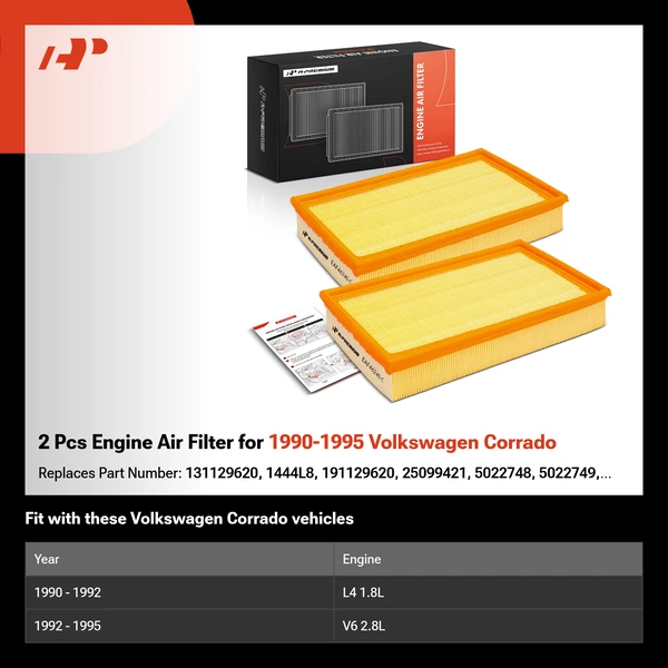 2 Pcs Engine Air Filter for 1990-1995 Volkswagen Corrado