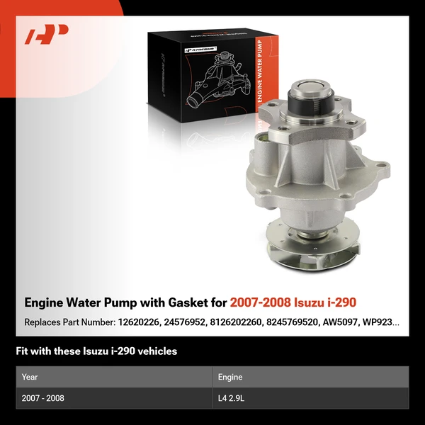 Engine Water Pump with Gasket for 2007-2008 Isuzu i-290