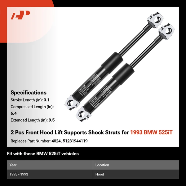 2 Pcs Front Hood Lift Supports Shock Struts for 1993 BMW 525iT
