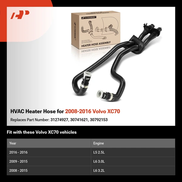 HVAC Heater Hose for 2008-2016 Volvo XC70