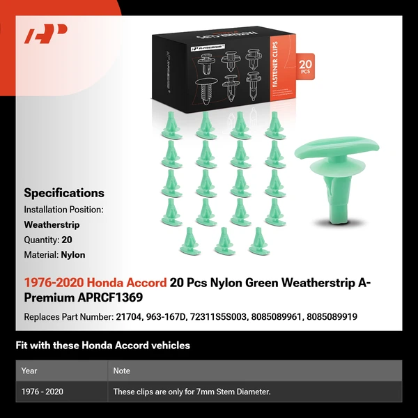 1976-2020 Honda Accord 20 Pcs Nylon Green Weatherstrip A-Premium APRCF1369