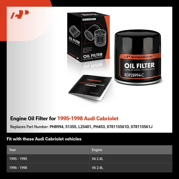 Engine Oil Filter for 1995-1998 Audi Cabriolet
