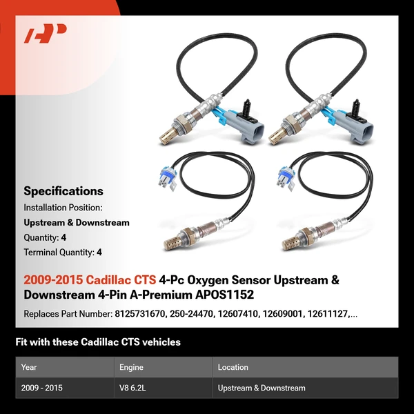 2009-2015 Cadillac CTS 4-Pc Oxygen Sensor Upstream & Downstream 4-Pin A-Premium APOS1152
