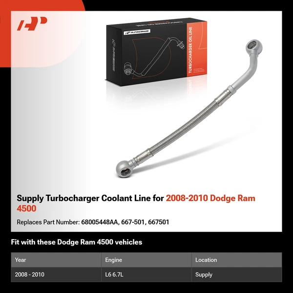 Supply Turbocharger Coolant Line for 2008-2010 Dodge Ram 4500