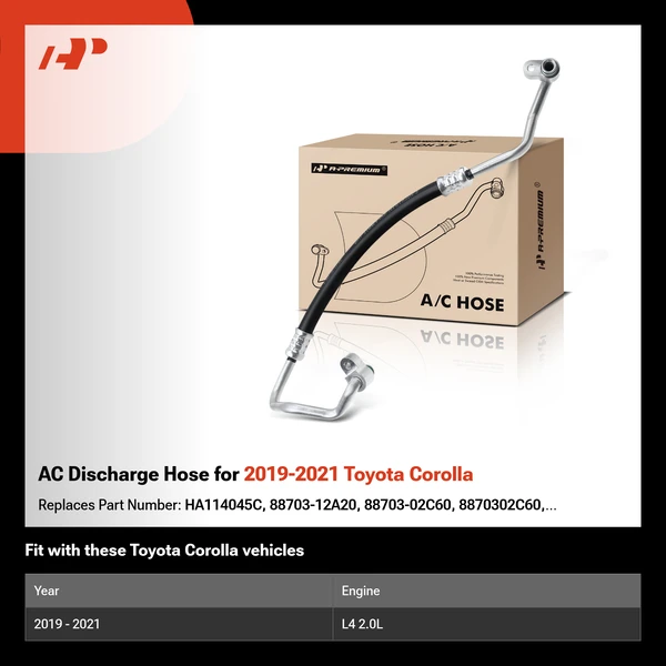 AC Discharge Hose for 2019-2021 Toyota Corolla