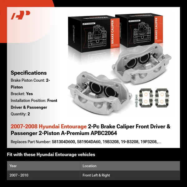 2007-2008 Hyundai Entourage 2-Pc Brake Caliper Front Driver & Passenger 2-Piston A-Premium APBC2064