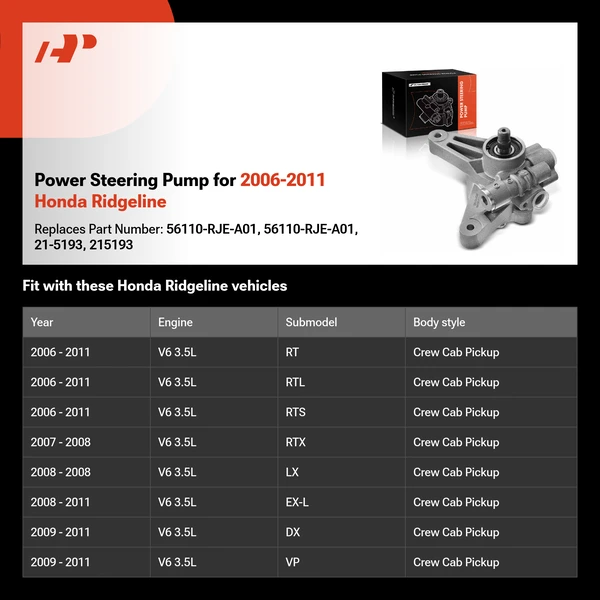 Power Steering Pump for 2006-2011 Honda Ridgeline
