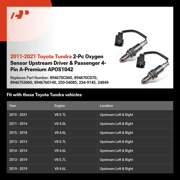 2011-2021 Toyota Tundra 2-Pc Oxygen Sensor Upstream Driver & Passenger 4-Pin A-Premium APOS1042