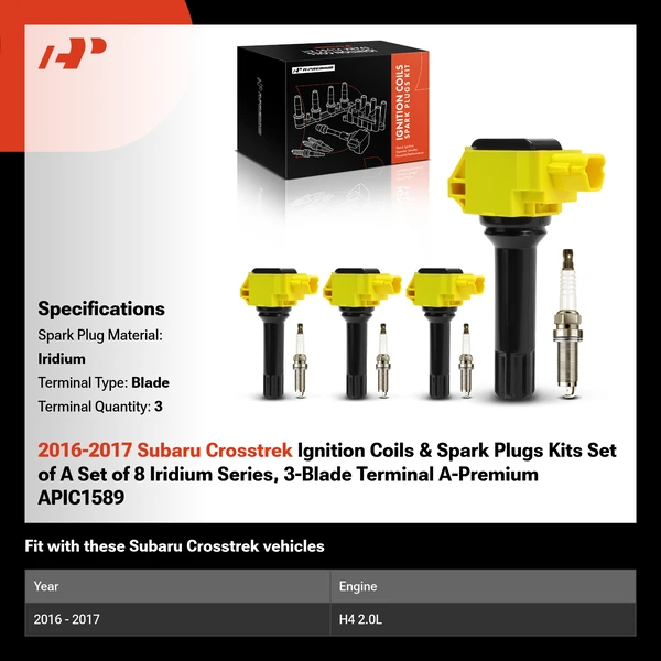 2016-2017 Subaru Crosstrek Ignition Coils & Spark Plugs Kits Set of A Set of 8 Iridium Series, 3-Blade Terminal A-Premium APIC1589
