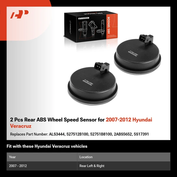 2007-2012 Hyundai Veracruz Rear Driver & Passenger ABS Speed Sensor A-Premium APABS2968