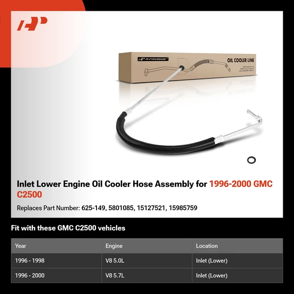 Inlet Lower Engine Oil Cooler Hose Assembly for 1996-2000 GMC C2500