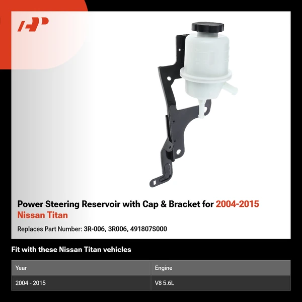 Power Steering Reservoir with Cap & Bracket for 2004-2015 Nissan Titan