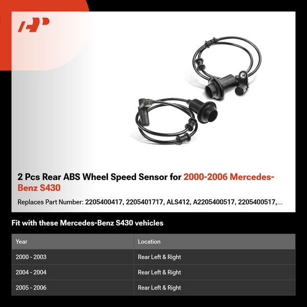 2 Pcs Rear ABS Wheel Speed Sensor for 2000-2006 Mercedes-Benz S430