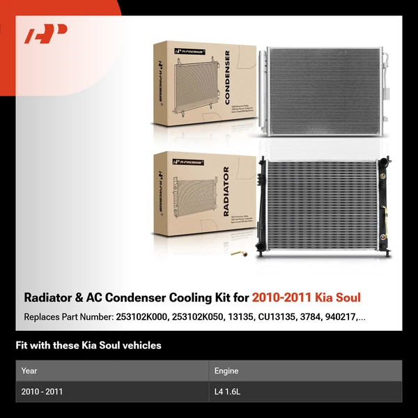 Radiator & AC Condenser Cooling Kit for 2010-2011 Kia Soul