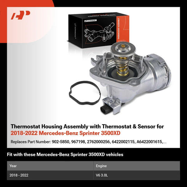 Thermostat Housing Assembly with Thermostat & Sensor for 2018-2022 Mercedes-Benz Sprinter 3500XD
