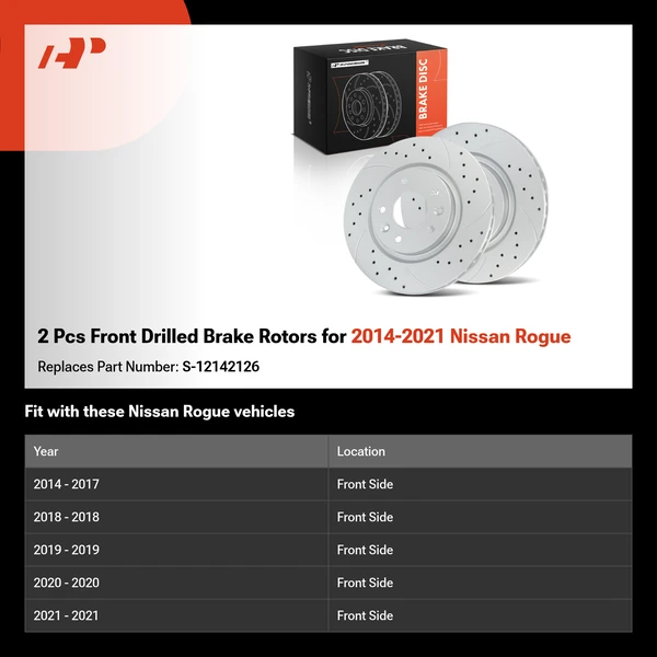 2 Pcs Front Drilled Brake Rotors for 2014-2021 Nissan Rogue