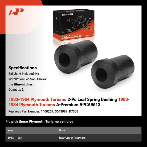 1983-1984 Plymouth Turismo 2-Pc Leaf Spring Bushing 1983-1984 Plymouth Turismo A-Premium APCA9613
