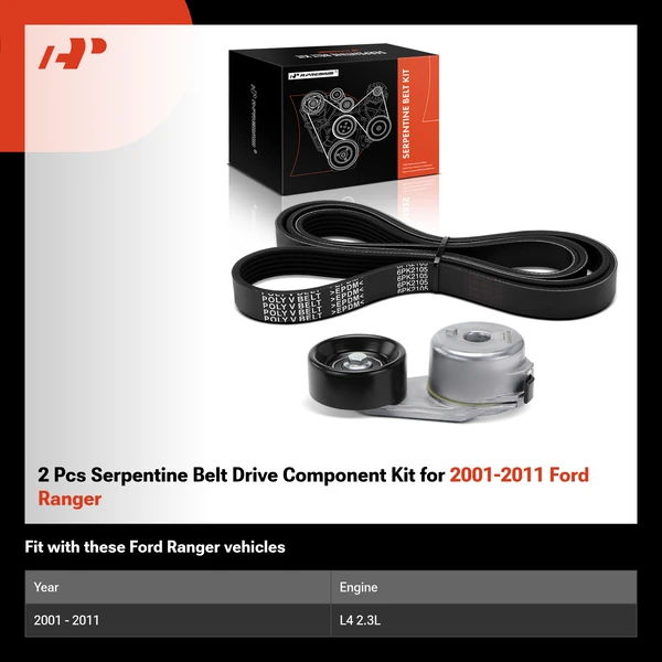 2 Pcs Serpentine Belt Drive Component Kit for 2001-2011 Ford Ranger